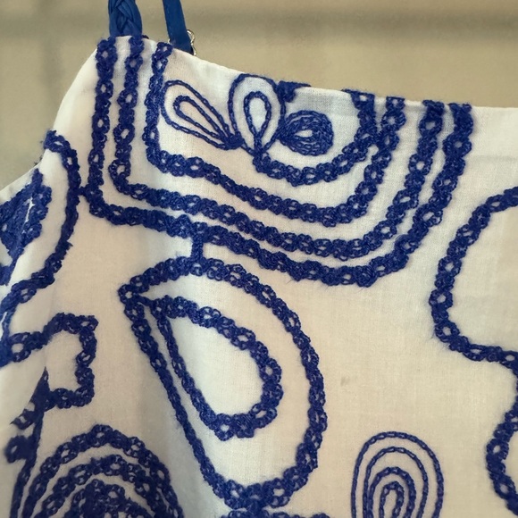 Tuckernuck l White & Royal Blue Applique Santorini Mini Dress l M - Picture 7 of 12